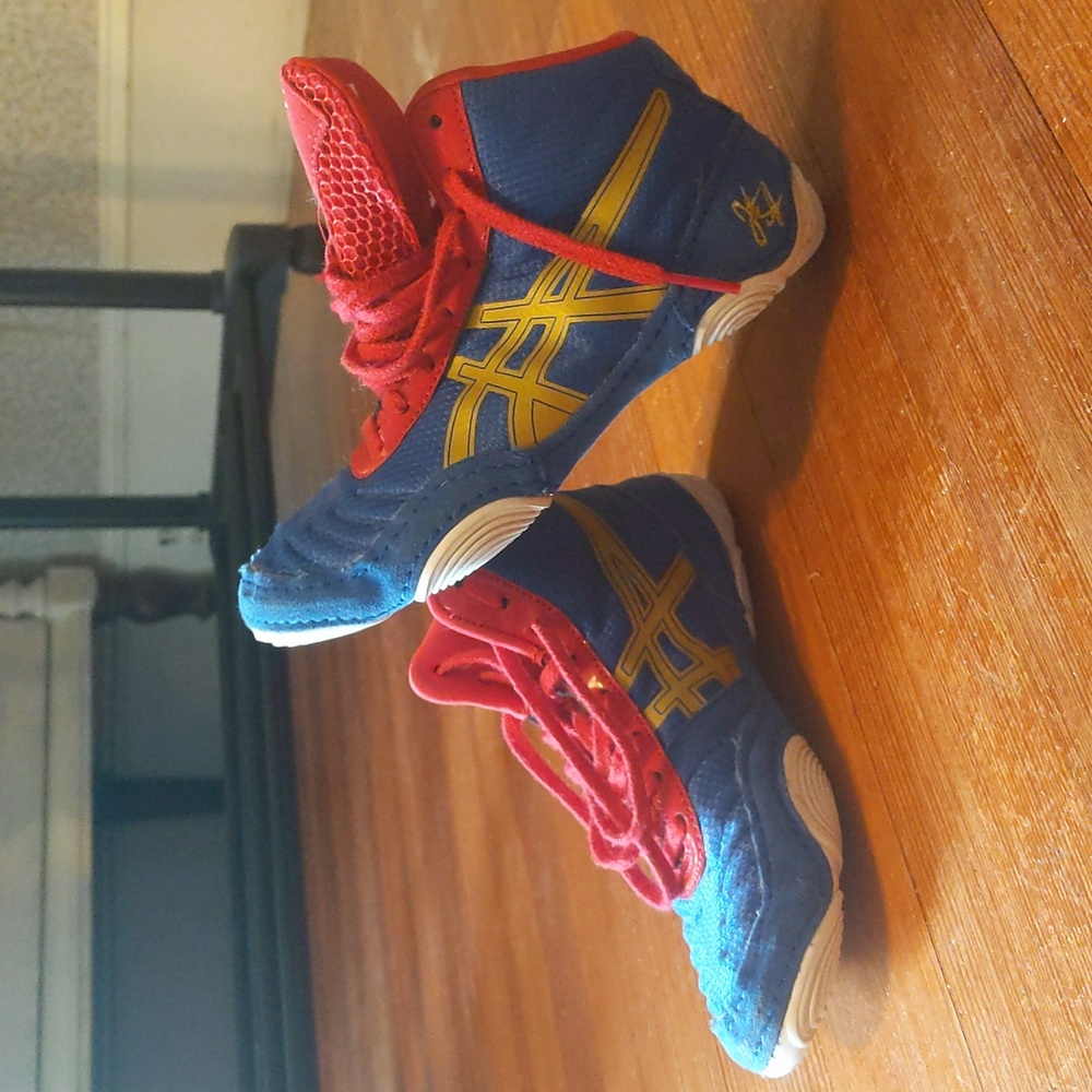Asics blue / red / gold wrestling shoes sz 13